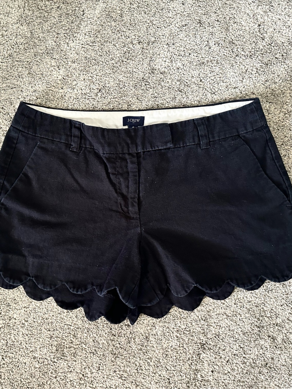 J. Crew | Classic Black Linen/Cotton Blend Scalloped Hem Shorts Size 6